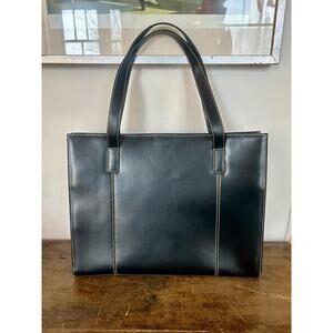 Vintage 90's Black Leather Tote | Vintage Leather Work Bag | Black Laptop Bag